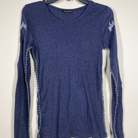 Jacqueline B Clothing Women's LS Embroidered Navy Wool Blend Top Large - Picture 2 of 6